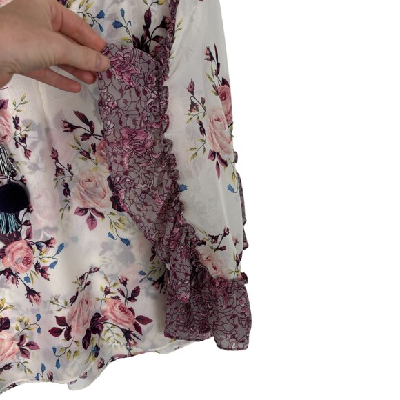 Misa Los Angeles Sia Pink White Chiffon Sheer Floral Blouse Women’s Small - Picture 8 of 10